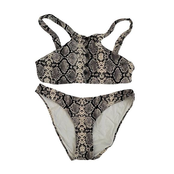 NWT Aqua Swim Python Snake Print Halter Crop Bikini Swimsuit Set Medium - Picture 2 of 15
